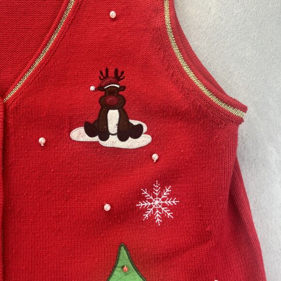 White Stag Snowmen Christmas Tree Sweater Vest Ugly Sweater Party Holiday XXL - Picture 7 of 13